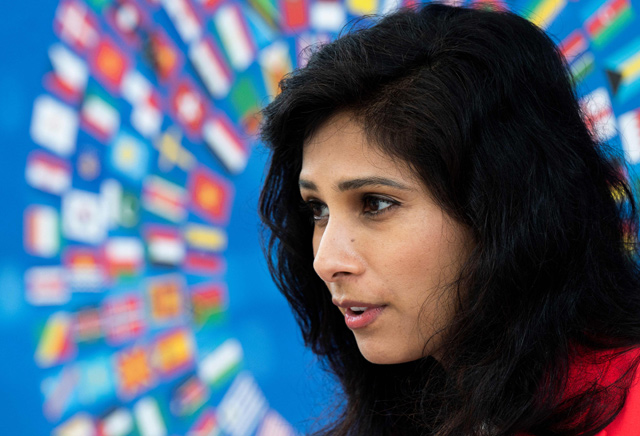  This photo, taken on October 13, 2020, shows Gita Gopinath, the chief economist of the International Monetary Fund, speaking in Washington, DC (AFP file photo)