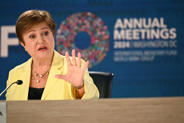 International Monetary Fund Managing Director Kristalina Georgieva speaks during a briefing on the IMF's Global Policy Agenda during the International Monetary Fund/World Bank Annual Meetings in Washington, DC on Thursday  (AFP photo)