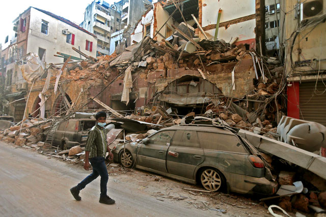 A photo shows the aftermath of a blast that tore through Lebanon’s capital Beirut on Wednesday (AFP photo)