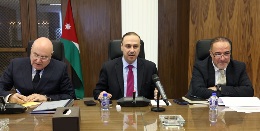Minister of State for Economic Affairs and Head of Government of Economic Team Muhannad Shehadeh (L), Minister of Government Communication and Government Spokesman Mohammad Momani (C), and Minister of Finance Abdul Hakim Shibli (R), during press briefing last week  (Petra photo)