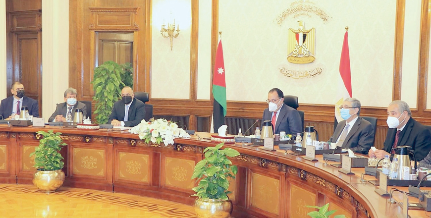 Prime Minister and Minister of Defence Bisher Al Khasawneh and Egyptian Prime Minister Mostafa Madbouly chair the 30th meeting of the Joint Higher Jordanian-Egyptian Committee on Monday  (Petra photo)