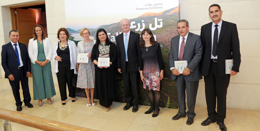HRH Princess Sumaya at the inauguration of the exhibition titled 'Tall Zira‘a — Mirror of Jordan’s History’ with Jordanian and German stakeholders at The Jordan Museum on Monday (Photo courtesy of The Jordan Museum)