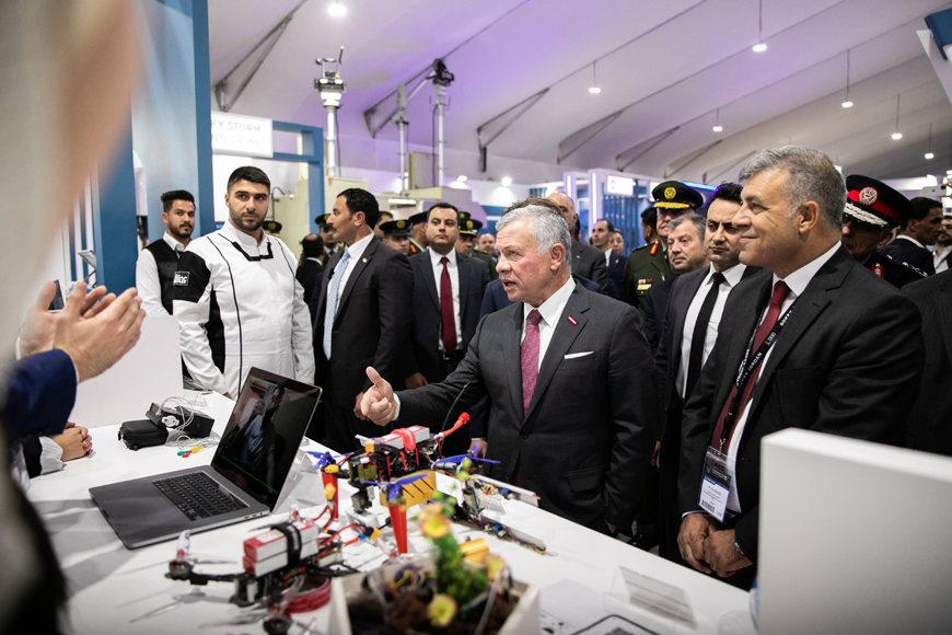 His Majesty King Abdullah, the Supreme Commander of the Jordan Armed Forces-Arab Army, inaugurates the Special Operations Exhibition, within the Special Operations Forces Exhibition and Conference SOFEX 2022 in Aqaba on Tuesday (Photo courtesy of Royal Court)