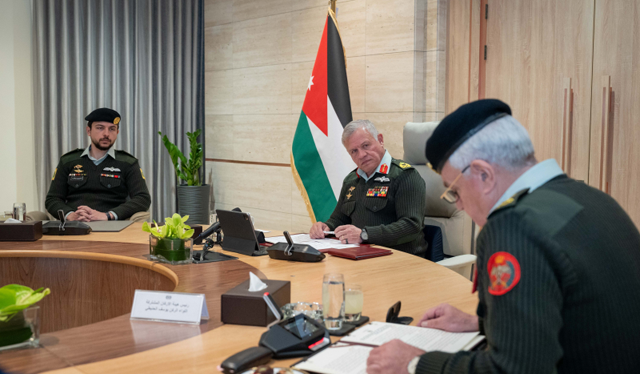 His Majesty King Abdullah, the Supreme Commander of the Jordan Armed Forces-Arab Army, on Monday visits  the General Command of the JAF, where he thanked army  and security agencies’ personnel for their service on the 68th anniversary of the Arabisation of army leadership (AFP photo)