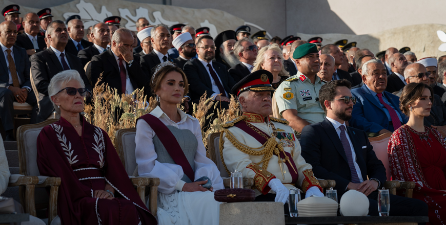 Their Majesties King Abdullah and Queen Rania and HRH Crown Prince Hussein, attend the national event marking the Silver Jubilee, held on the 25th Accession to the Throne Day (Photo courtesy of Royal Court)
