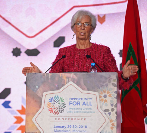 Christine Lagarde, IMF managing director, speaks during the IMF economic conference in Marrakesh, Morocco, on Tuesday (AFP photo)