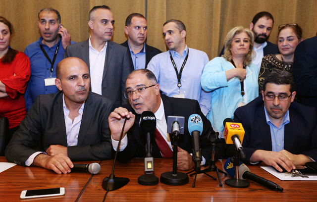 Abbas Awada, head of the central bank workers' syndicate, talks during a news conference at the central bank in Beirut, Lebanon, on Tuesday (Reuters photo)