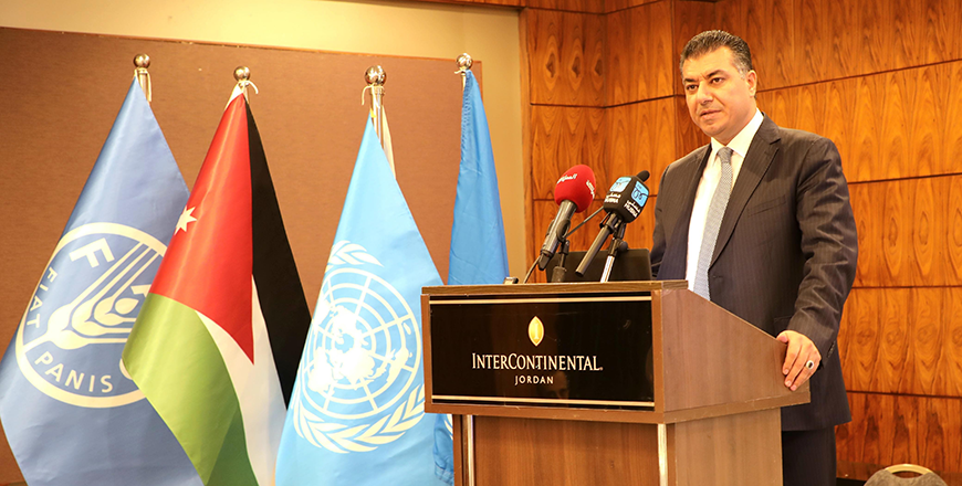 Minister of Agriculture Khaled Hneifat on Sunday speaks during an event marking the International Day of Awareness on Food Loss and Waste Reduction  (Petra photo)