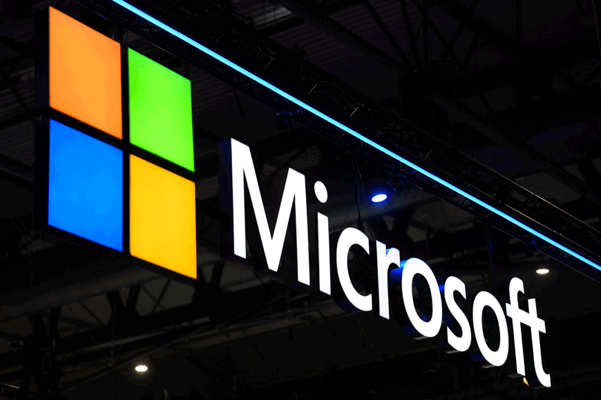 In this file photo taken on March 02, 2022 a Microsoft logo is displayed at the MWC (Mobile World Congress) in Barcelona (AFP photo)