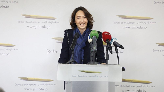HRH Princess Reem Ali addresses the conference titled ‘Drivers of Public Opinion – Role of Media and Social Media’ at the Jordan Media Institute on Wednesday (Photo courtesy of JMI)