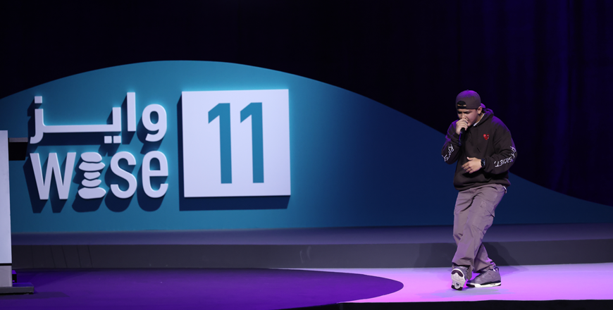 Fifteen -year-old rapper MC Abdul from Gaza sings during the opening ceremony for WISE (Photo courtesy of WISE)