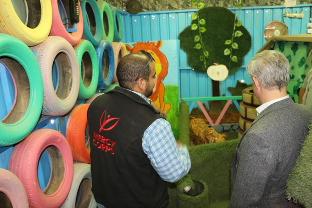 Mercy Corps on Monday launched the first interactive playground in Azraq Refugees Camp with UNICEF support (Photo courtesy of Mercy Corps)