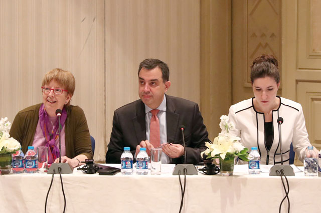 Minister of Planning and International Cooperation Imad Fakhoury  attends a workshop that tackled the outcome of a project run by the Planning Ministry and the World Bank to develop municipal urban planning (Petra photo)