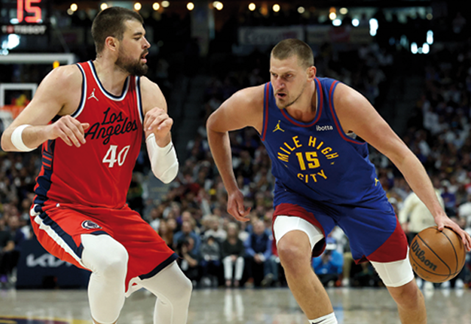 Nikola Jokic #15 of the Denver Nuggets drives the ball against Ivica Zubac #40 of the LA Clippers in Game One of the Western Conference First Round NBA Play-offs at Ball Arena on Sunday in Denver, Colorado (AFP photo)