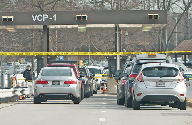Police tape blocks a visitor's entrance to the headquarters of the National Security Agency after a shooting incident at the entrance in Fort Meade, Maryland, on Wednesday (AFP photo)