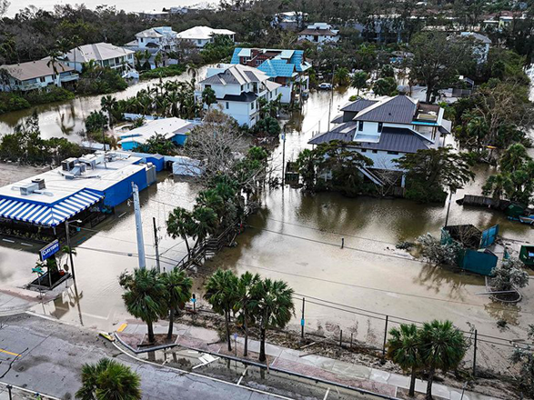 A drone image shows a flooded street due to Hurricane Milton in Siesta Key, Florida, on October 10, 2024  (AFP file photo)