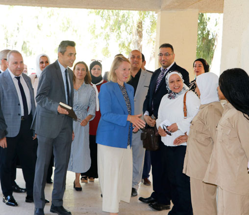 Norwegian Foreign Minister Anniken Huitfeldt during a visit to Baqaa camp on Monday (Photo courtesy of UNRWA)