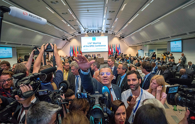 Journalists attend the 176th meeting of the Organisation of the Petroleum Exporting Countries (OPEC) conference and the 6th meeting of the OPEC and non-OPEC countries on July 1, 2019 in Vienna, Austria (AFP file photo)