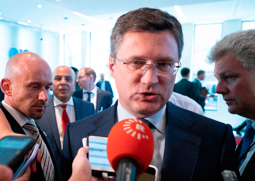 Russian oil minister Alexander Novak speaks with journalists after the 15th Meeting of the Joint Ministerial Monitoring Committee during an event of the Organisation of the Petroleum Exporting Countries on Monday in Vienna, Austria  (AFP photo)
