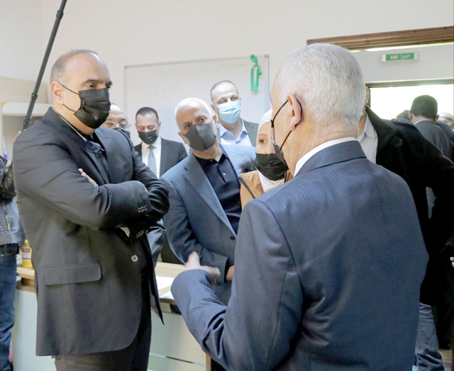 Prime Minister and Minister of Defence Bisher Al Khasawneh and Royal Court Chief Yousef Issawi during a tour of Irbid on Saturday (Petra photo)