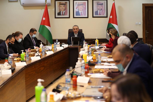 Minister of Planning and International Cooperation Nasser Shraideh chairs a meeting of the Jordan Taskforce on Thursday (Photo courtesy of Planning Ministry)