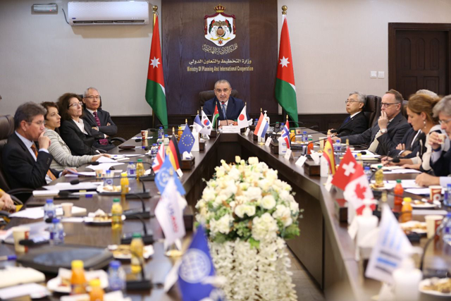 Minister of Planning and International Cooperation Nasser Shraideh during a meeting with ambassadors and representatives of donor countries and funding institutions on Wednesday (Petra photo)
