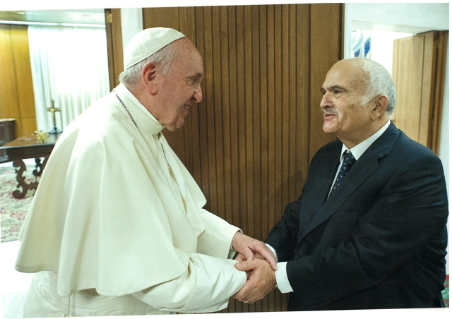 HRH Prince Hassan meets Pope Francis in the Vatican on Wednesday (Photo courtesy of Prince Hassan's Office)
