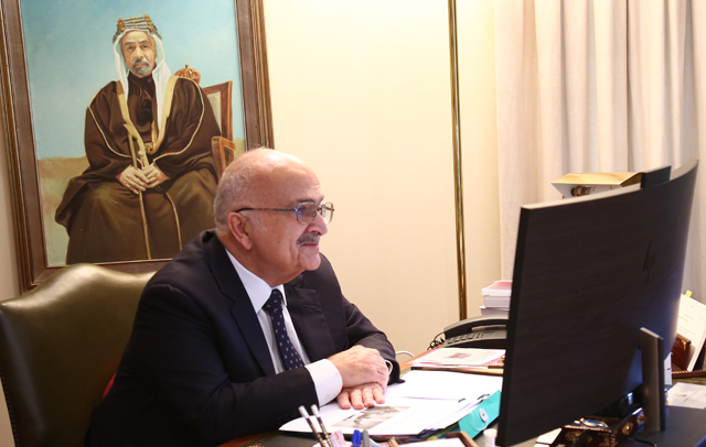 HRH Prince Hassan takes part in a virutal meeting, attended by Christian and Muslim figures from Jordan and Palestine, on Monday (Petra photo)