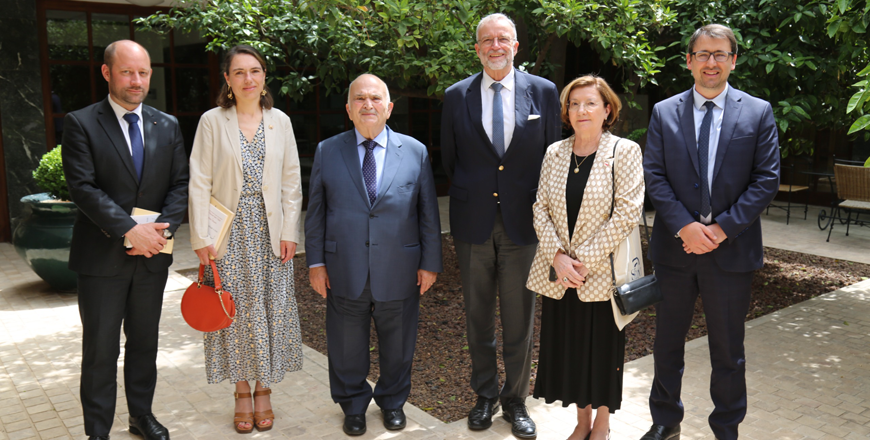 HRH Prince El Hassan Bin Talal on Wednesday holds separate meetings with a delegation from the French Senate’s Communication, Thinking, Monitoring and Solidarity Group with the Christians of the East  (Petra photo)
