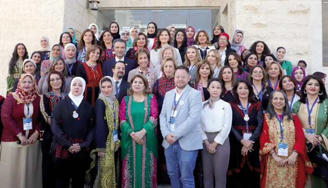 HRH Princess Basma and attendees at the opening ceremony of the 18th Arab Women Media Centre conference at the Madaba Institute for Mosaic Art and Restoration, on Saturday (Petra Photo)