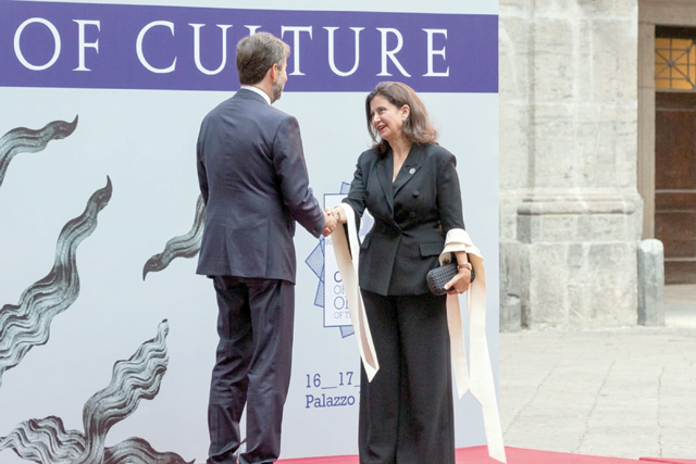 HRH Princess Dana Firas meets with Italian Culture Minister Dario Franceschini on Friday (Petra photo)
