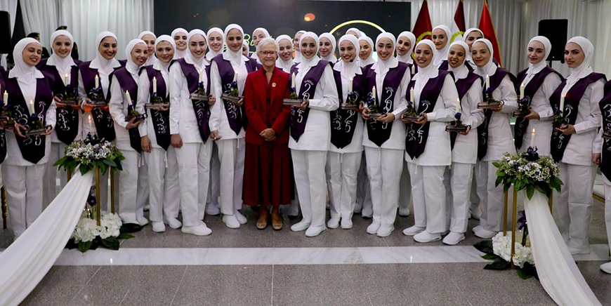 HRH Princess Muna, president of the Jordanian Nursing Council and patron for nursing and midwifery in the eastern Mediterranean region, on Tuesday attends the candle-lighting ceremony for the 25th graduating class of the Princess Muna College of Nursing (Petra photo)