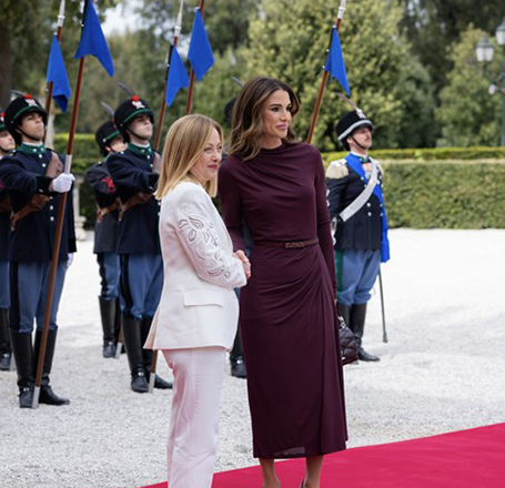 Her Majesty Queen Rania meets with Prime Minister of Italy Giorgia Meloni on Wednesday, during a brief visit to Rome  (Photo courtesy of Her Majesty Office)