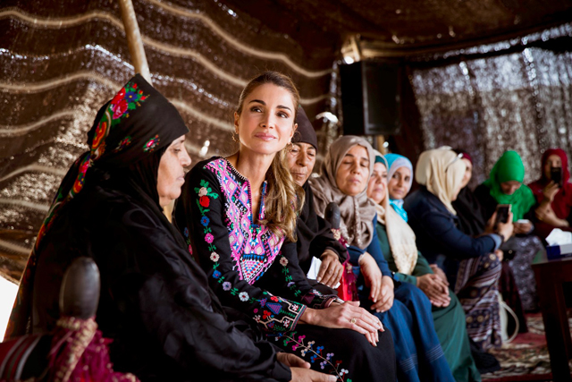 Her Majesty Queen Rania meets with families, educators, local representatives and small business owners on Monday in Zarqa Governorate  (Photo courtesy of Royal Court)
