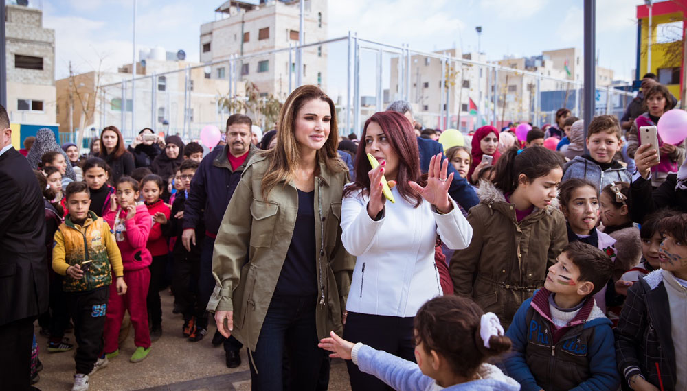 Her Majesty Queen Rania visits Al Mustanadeh Park in Al Quweismeh on Tuesday (Photo courtesy of Royal Court)
