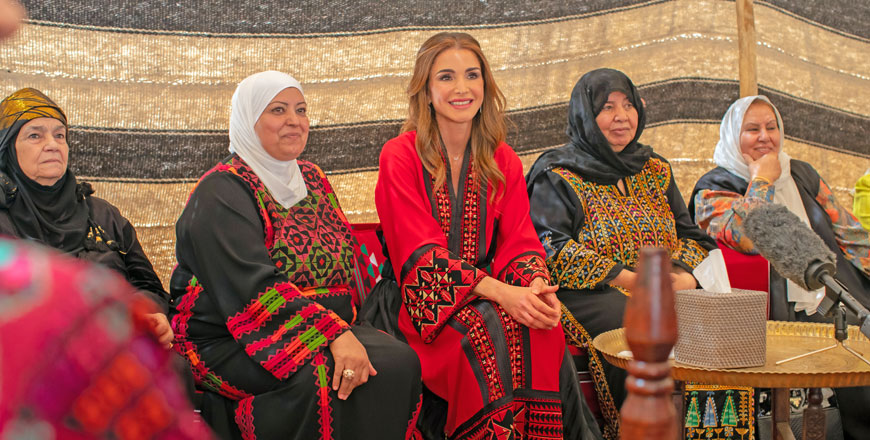 Her Majesty Queen Rania with women from Balqawi tribes in Amman on Monday (Photo courtesy of Royal Court)