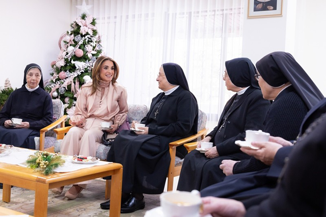 Her Majesty Queen Rania Abdullah visits the Rosary Sisters Visitation Home on Monday, expressing her warm greetings for Christmas and wishes for peace and security in the region (Photo courtesy of Office of Her Majesty)