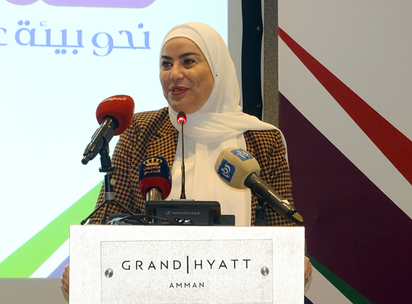 Minister of State for Legal Affairs Wafa Bani Mustafa speaks during ‘Expanding Social Protection, and Raising the Value of the Care Sector’ conference, on Monday (Petra photo)