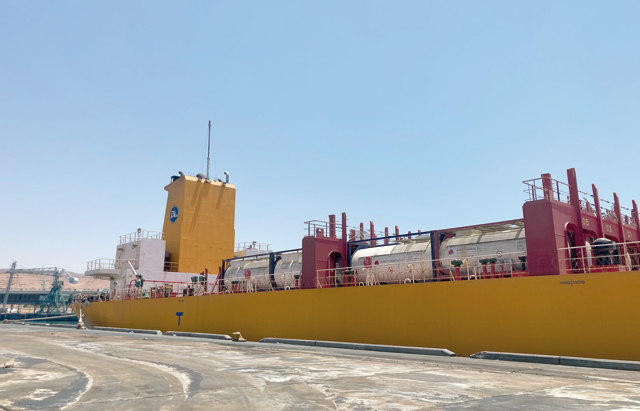 A view of a ship carrying chlorine containers docked at Aqaba Port, the site of the toxic chlorine gas leak (Photo by Hanna Davis)