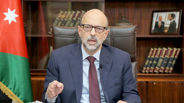 Prime Minister and Minister of Defence Omar Razzaz speaks during his weekly address on Sunday (Petra photo)