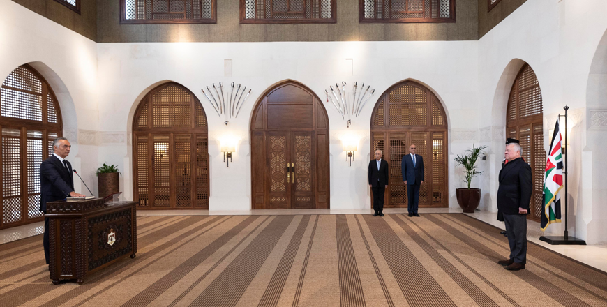 His Majesty King Abdullah swears in Makram Queisi as Minister of Tourism and Antiquities at Al Husseiniya Palace on Thursday  (Photo courtesy of Royal Court)