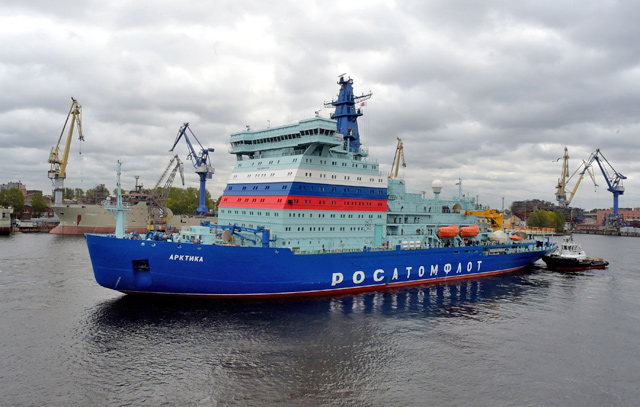 Russia's nuclear-powered icebreaker Arktika leaves the port of Saint Petersburg on Tuesday for its maiden voyage to its future home port of Murmansk in north-western Russia where it is expected in two weeks after undergoing tests of its performance en route (AFP photo)