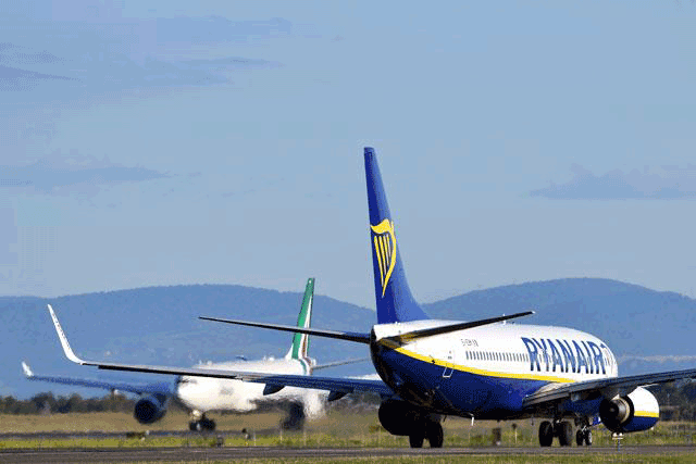 In this file photo taken on May 31, a Boeing 737 bearing the livery of Irish low-cost airline Ryanair taxies on the tarmac on its way to take off from Rome’s Fiumicino Airport (AFP file photo)
