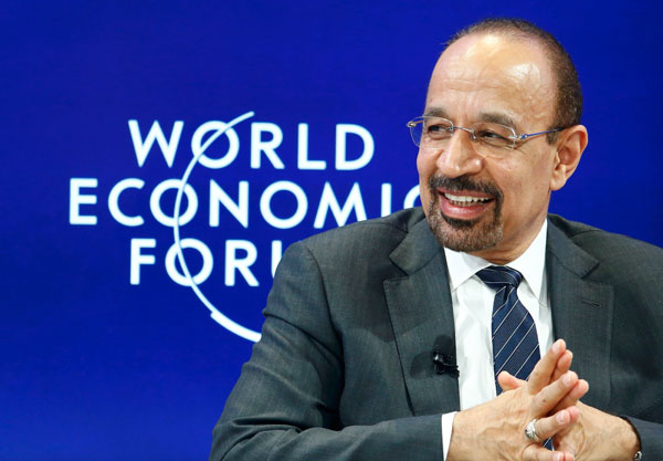 Khalid Al Falih, Saudi energy minister, attends the World Economic Forum annual meeting in Davos, Switzerland, on Thursday (Reuters photo)