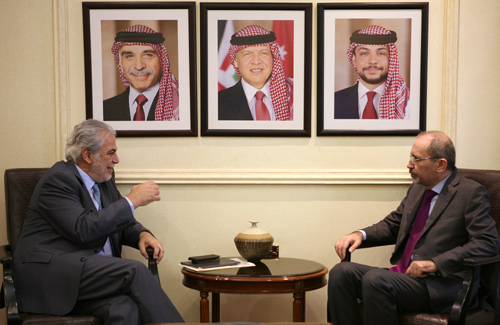 Foreign Minister Ayman Safadi meets with European Commissioner for Humanitarian Aid and Crisis Management Christos Stylianides on Monday (Petra photo)