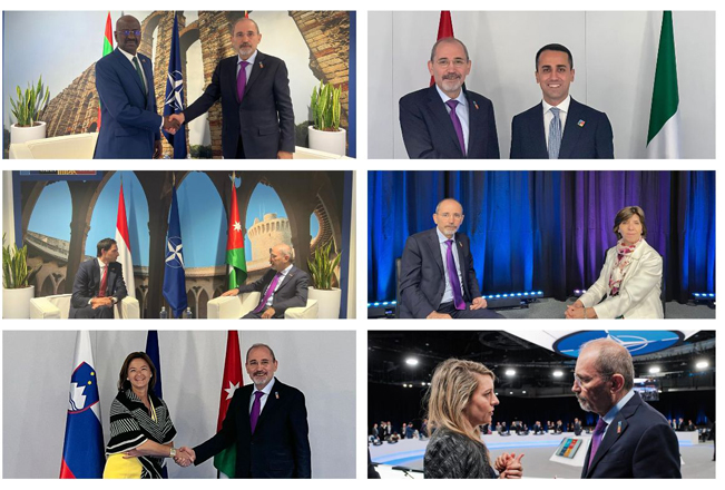 Deputy Prime Minister and Minister of Foreign Affairs Ayman Safadi on Wednesday held a series of meetings with a number of his counterparts participating in the North Atlantic Treaty Organisation summit in Madrid (Photos courtesy of Foreign Ministry)