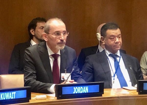 Foreign Minister Ayman Safadi is seen during a UN General Assembly meeting last week (Petra photo)