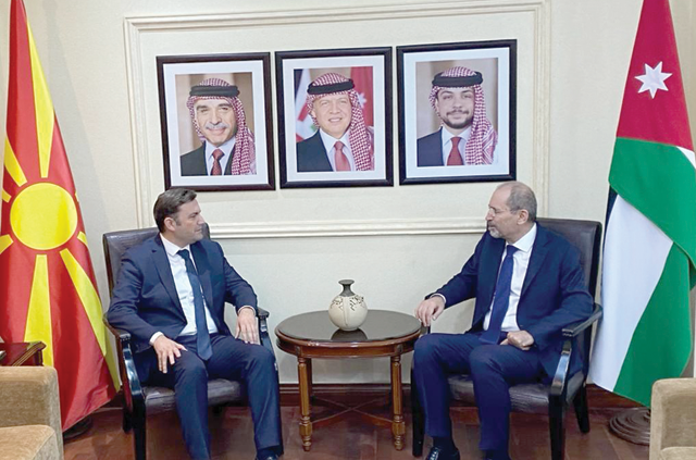 Deputy Prime Minister and Foreign Minister Ayman Safadi meets with Minister of Foreign Affairs of North Macedonia Bujar Osmani on Sunday (Photo courtesy of Foreign Minsitry)