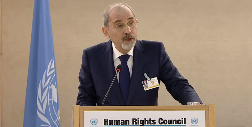 Deputy Prime Minister and Minister of Foreign Affairs and Expatriates Ayman Safadi, participates in Monday's United Nations Human Rights Council's high-level session (Petra photo)