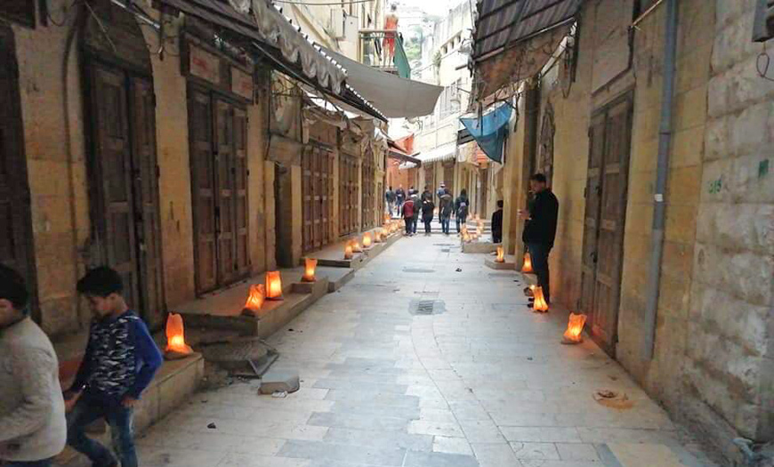 Candles light up downtown Salt, as part of an event to use 22,000 candles to spell out ‘Al Quds Arabiyeh’ (Jerusalem is Arab), on Friday (Photo courtesy of Facebook)
